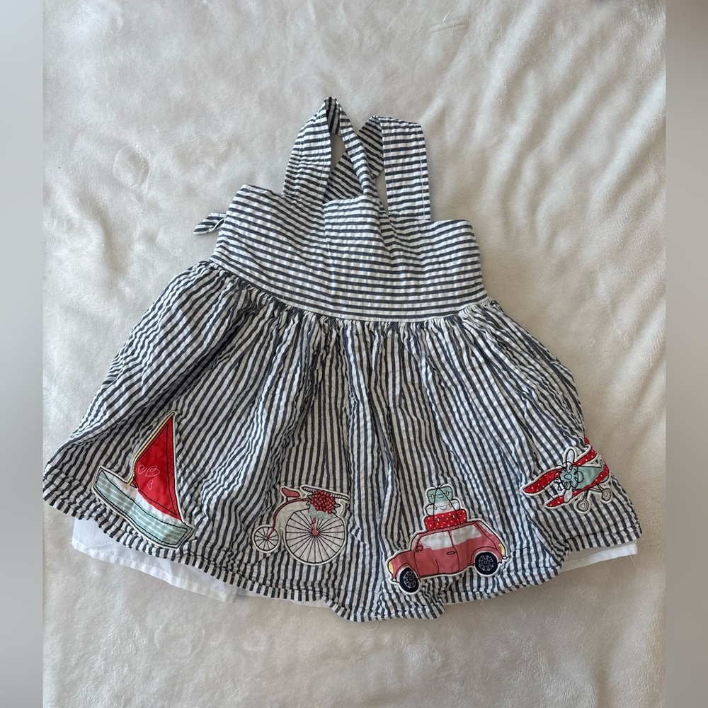 Savannah blue and white striped summer dress girls toddler 34 month 2T car boat